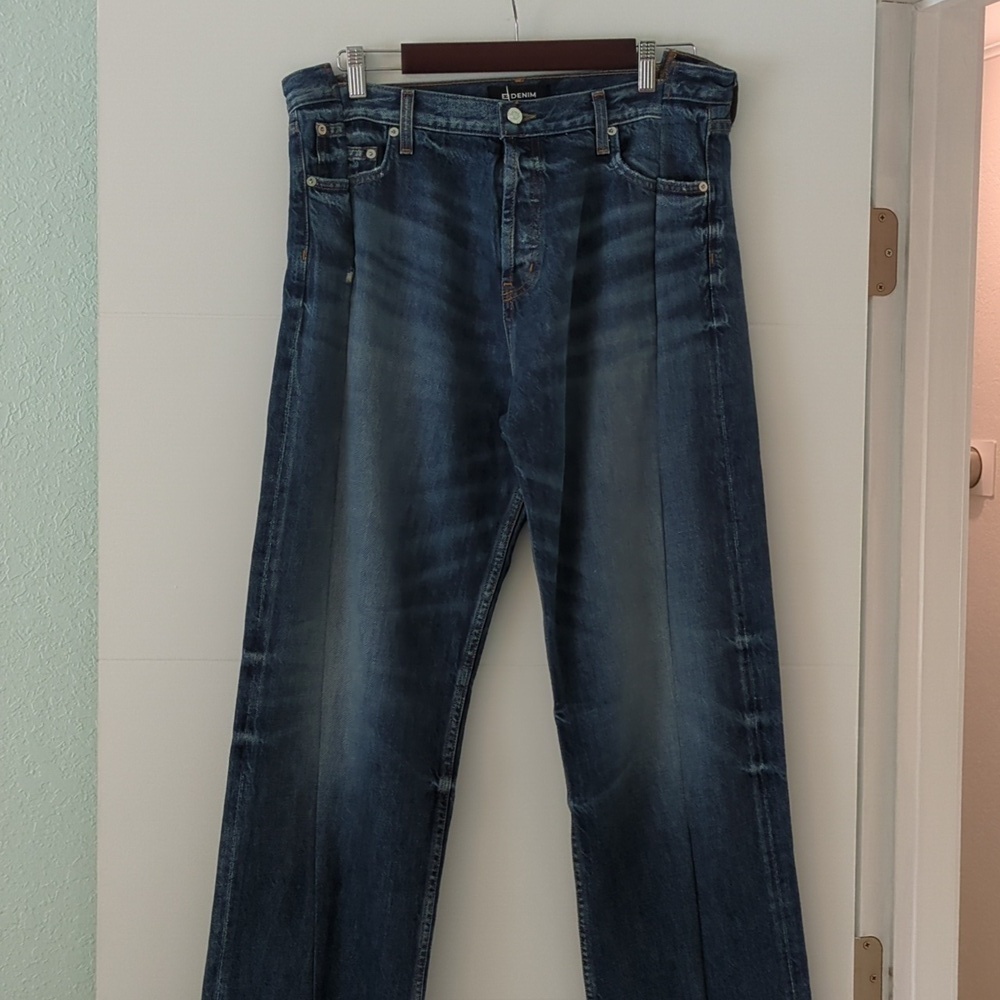Revolve x EB Denim distressed reinvented frayed straight leg jeans 32 dark Wash